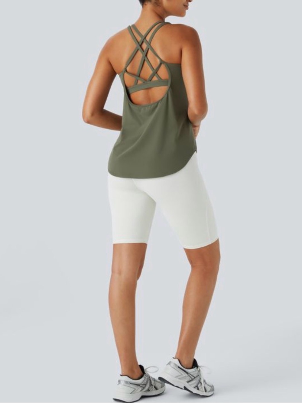 HALARA High-Waist Olive Green Leggings and Matching Shirt with Built in Bra - Picture 5 of 14